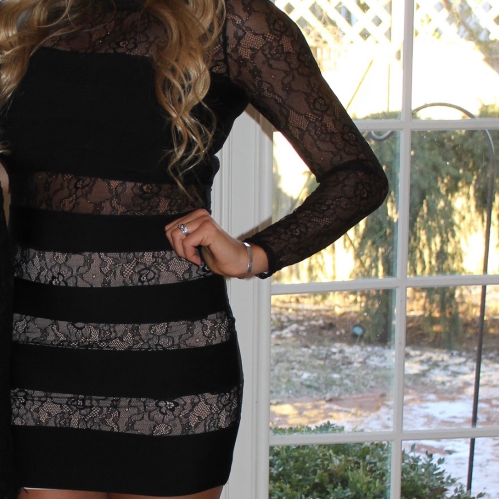 BEBE Lace Long Sleeve Mini Dress Size M